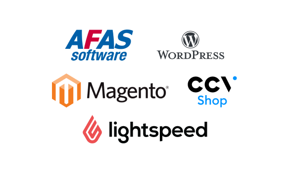 webshops AFAS software, WordPress, Magento, CCV shop en lightspeed logo's